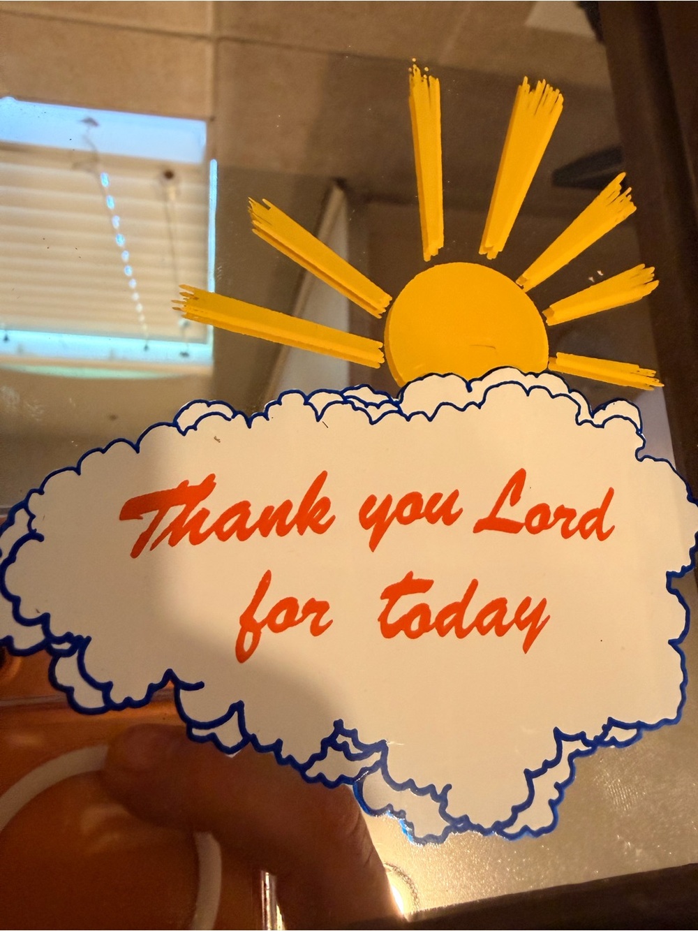 Vintage Brown Framed Mirror with Yellow Sun and Blue-Outlined Cloud - Picture 4 of 4